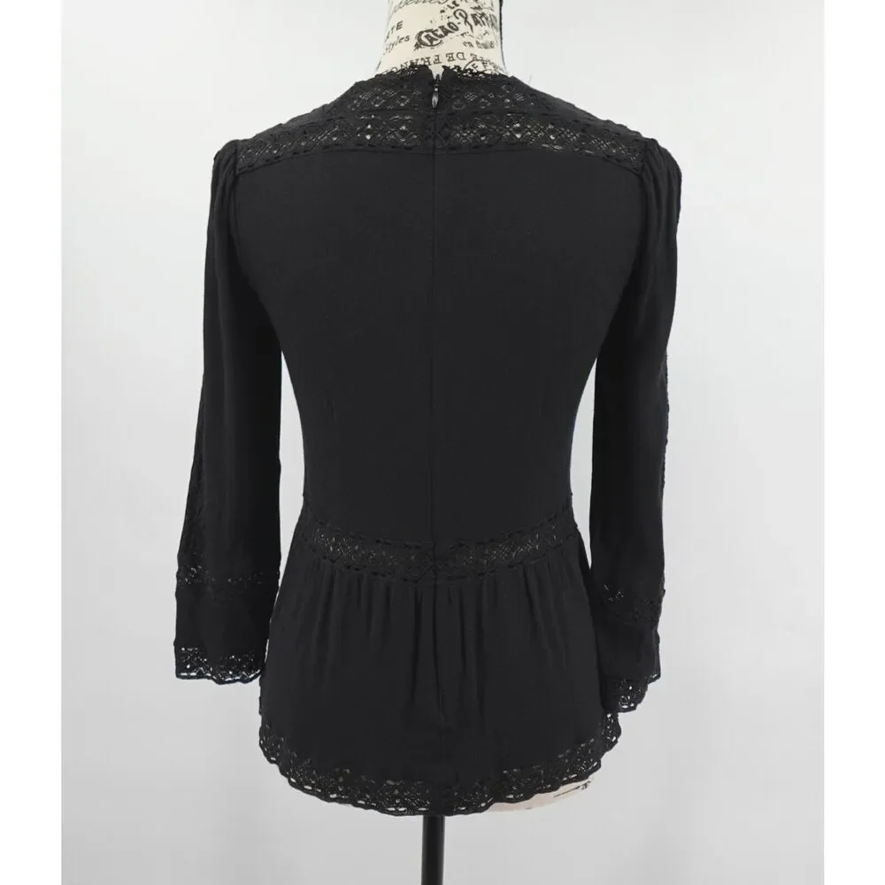J Crew Point Sur Top Womens 00 Black Peplum Lace Crochet Victorian Wimsigoth‎